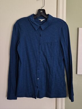 EUC Seasalt Cornwall Marine Blue Button-up Jersey Blouse, US 6